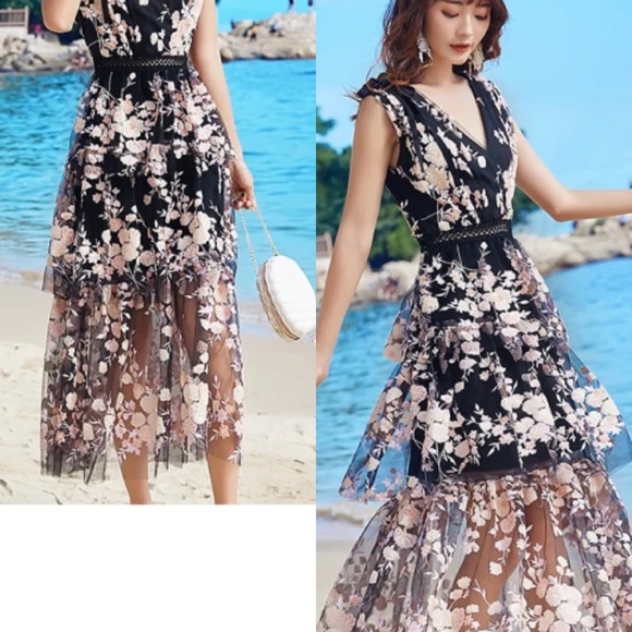 Self Portrait Sleeveless Midnight Floral Dress - Picture 5 of 13